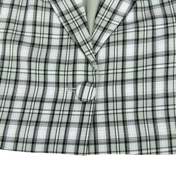 PRINCESS POLLY Sierra One Button Cropped Blazer Sz 0 Green Plaid Check - Picture 3 of 6